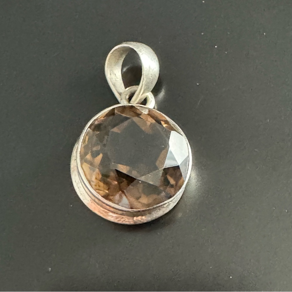 Sterling Silver Smoky Quartz Necklace 15” - 3mm Herringbone - Picture 4 of 12